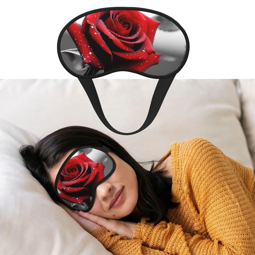 Black and White Red Rose Sleep Mask for Side Sleeper Blackout Eye Masks for Women Men Blindfold Mask Side Sleeper Eye Cover for Sleeping Nap Blackout Eye Shade Cover for Travel