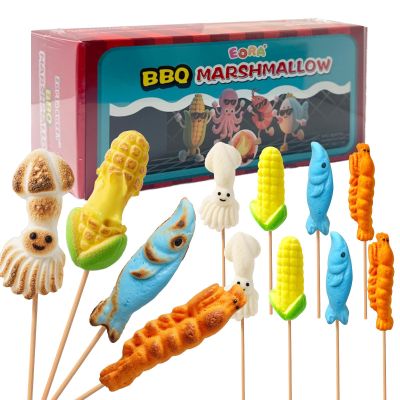 BBQ Style S'mores Marshmallow Snacks Individually Wrapped Bulk, 0.7 oz (16 count) Large Campfire Marshmallow for Smores, Assorted Shaped & Flaoved Smore Marshmallows Treats Candy for Camping Party