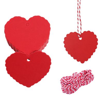 100 Pcs Red Gift Tags Valentine Heart Shaped Paper Tags Blank Heart Hanging DIY Labels Valentine's Gift Wrapping Tag with 33 Feet String for Valentine's Party