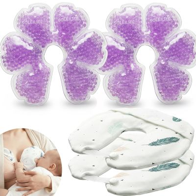Breast Therapy Packs for Nursing Moms - Reusable Hot & Cold Gel Pads with Soft Washable Covers, Comfort Relief for Engorgement, Milk Flow Support, Breastfeeding & Pumping Essentials Purple