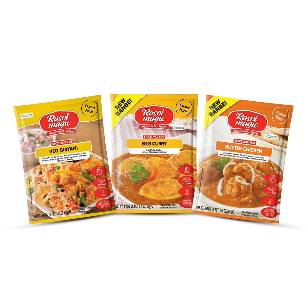 Rasoi Magic Non-Veg Zaika Assorted Pack | Egg Curry, Butter Chicken, Veg Biryani Mix |Easy Cooking | No Added Preservatives| Delicious Restaurant-Style Taste | 6 x 50g | 2 Packs Each (Non-Veg Zaika)