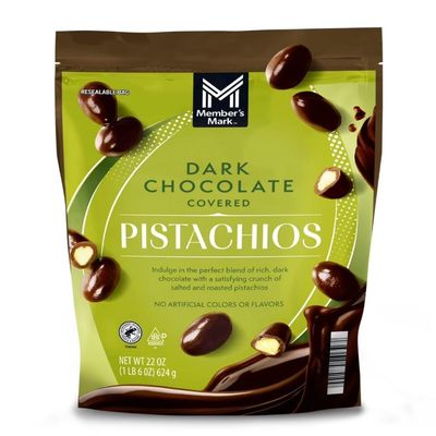 Dark Chocolate Covered Pistachios, 22 oz., Resealable Bag