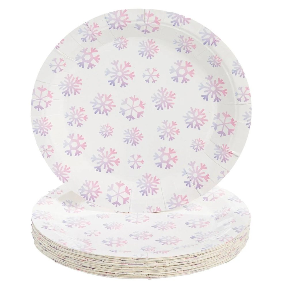 Fun Express 9" Arctic Wonderland Snowflake Disposable Paper Dinner Plates 24 Count