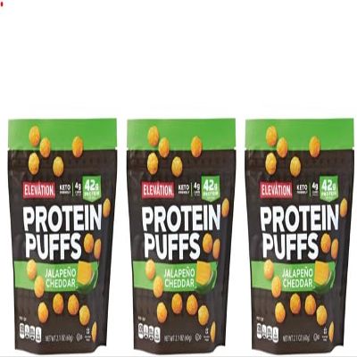 Elevation Keto Friendly Protein Puffs Jalapeno Cheddar 2.1oz 60g (Three Bags)