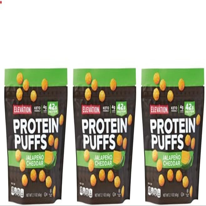 Elevation Keto Friendly Protein Puffs Jalapeno Cheddar 2.1oz 60g (Three Bags)