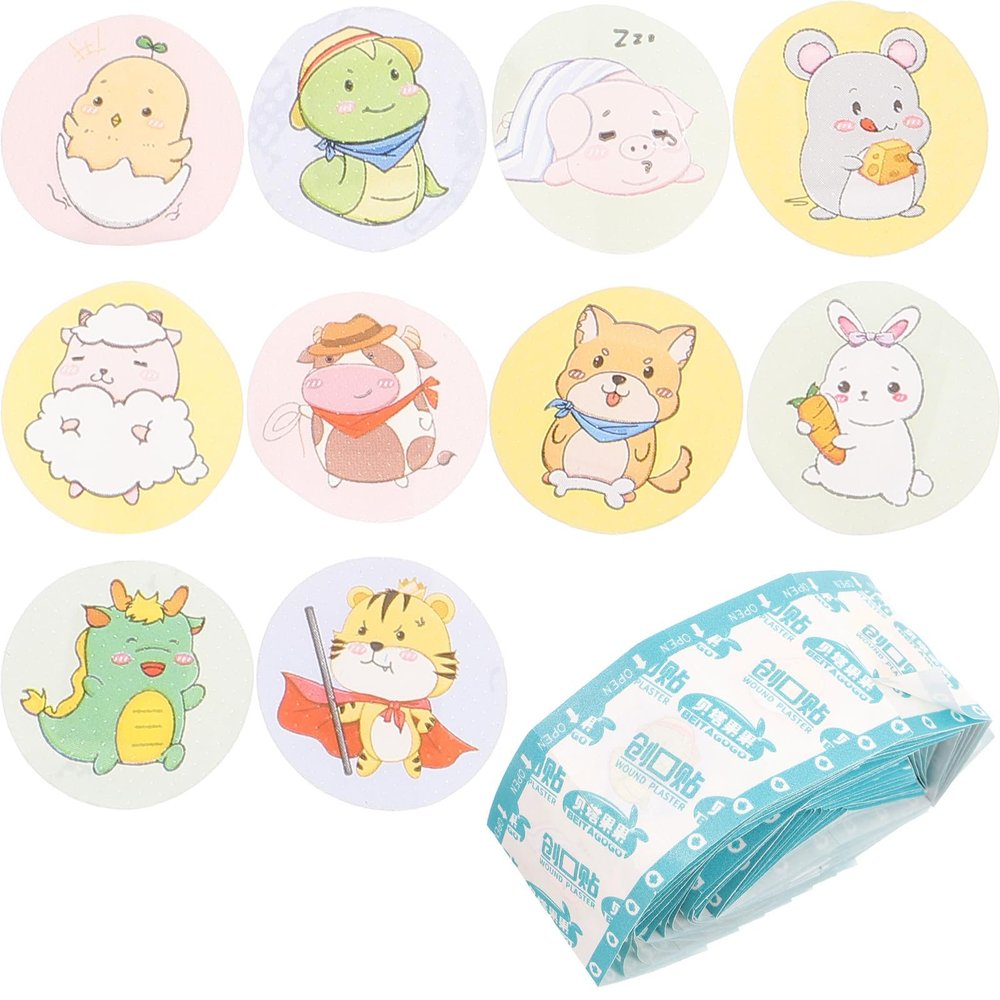 120Pcs Cartoon Round Shaped Adhesive Bandages, Waterproof Breathable Mini Wound Protection Patches, Self-Adhesive First Aid for Injections and Small Cuts