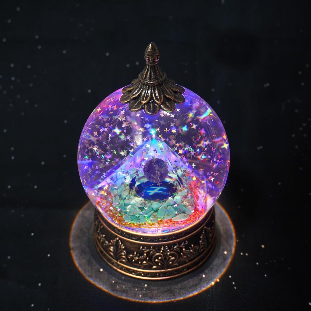 12 Zodiac Signs Sagittarius Crystal Pyramid Globe with Turquoise Healing Stones and Glitter, Pyramid for Positive Energy Lucky, Handmade Zodiac Themed Gifts for Its Lovers, Birthday (Sagittarius)
