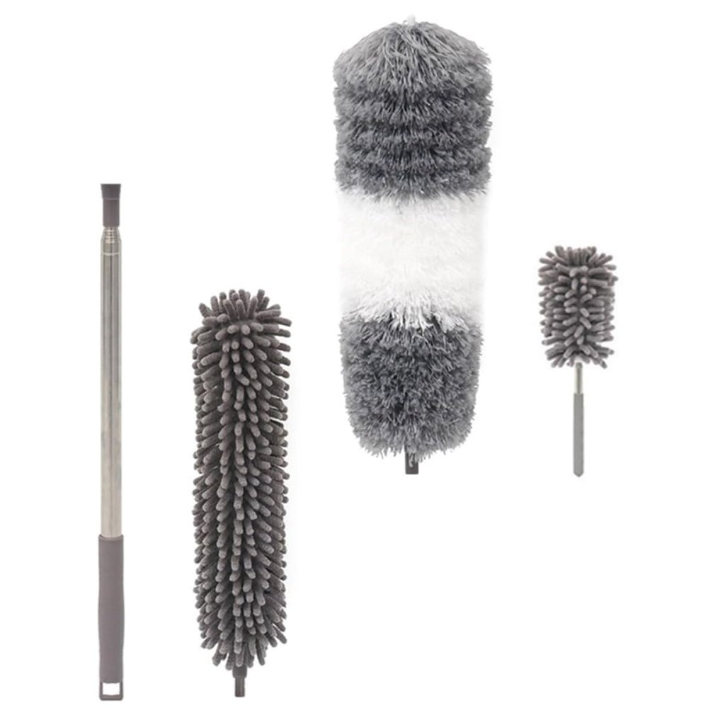 Abaodam Telescopic Household Duster Brush Set with Microfiber and Chenille Heads, Extendable Dust Cleaner for Ceiling Fans, Furniture, and High-Reach Home Cleaning