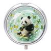 Green Crystal Storm Panda Pill Case with Mirror Retro 3 Compartment Small Pill Organizer Metal Round Pill Box Or Vitamins Fish Oil Supplements Pill Container Travel for Purse Pocket view 1