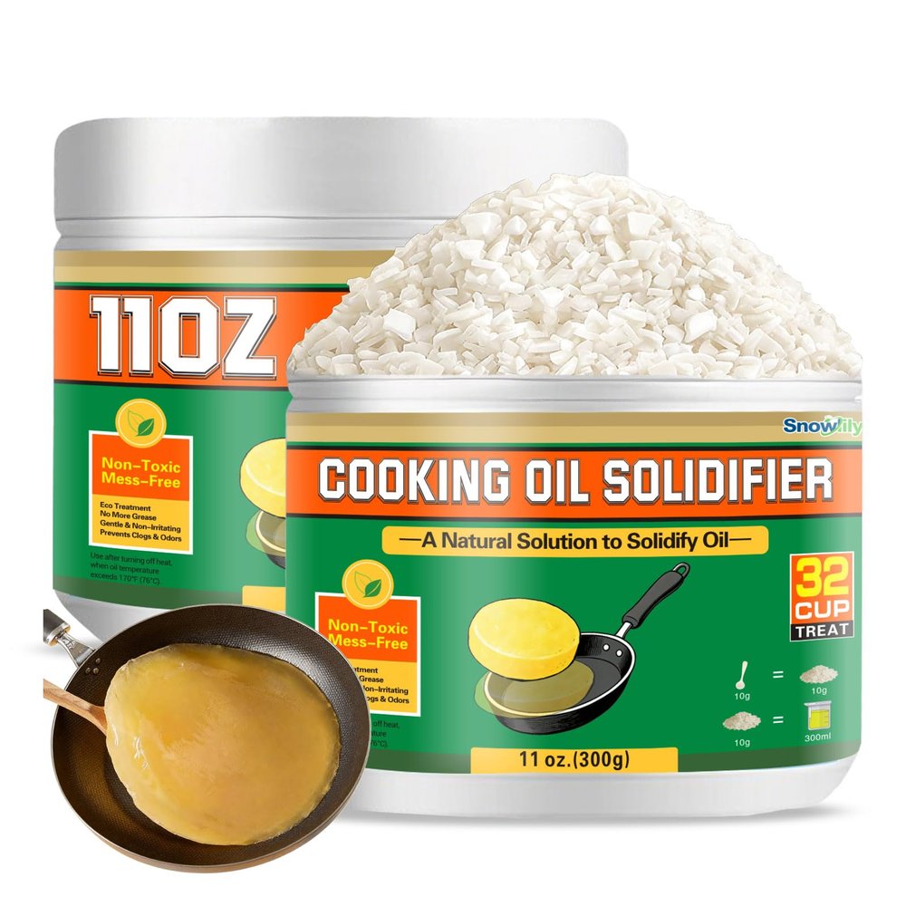 SnowLlily Cooking Oil Solidifier, 11 fl oz (32 Cups) | Grease Solidifier Powder for Easy Disposal | Hardens Used Fry Oil Up to 2.2 Gallons for Clean Kitchen Disposal