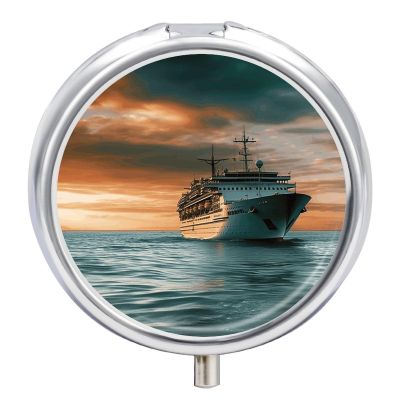 Cruise Ship Pill Box 3 Compartment Small Pill Case Travel Round Pill Box Portable for Pocket Or Purse Pill Organizer Pill Container Holder to Hold Vitamins