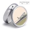Airplane on Airport Pill Case with Mirror Retro 3 Compartment Small Pill Organizer Metal Round Pill Box Or Vitamins Fish Oil Supplements Pill Container Travel for Purse Pocket view 2