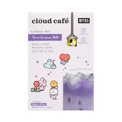 Clud Caf BT21 Taro Cream Milk Powder Packets - Classic Mix with Smooth & Sweet Taste - Easy One Step Instant Taro Powder for On-The-Go (7 Sachets)