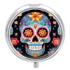 Sugar Skulls Pill Box 3 Compartment Small Pill Case Travel Round Pill Box Portable for Pocket Or Purse Pill Organizer Pill Container Holder to Hold Vitamins view 1