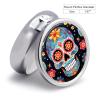 Sugar Skulls Pill Box 3 Compartment Small Pill Case Travel Round Pill Box Portable for Pocket Or Purse Pill Organizer Pill Container Holder to Hold Vitamins view 2