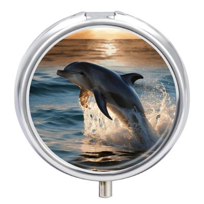Beautiful Dolphin Pill Box 3 Compartment Small Pill Case Travel Round Pill Box Portable for Pocket Or Purse Pill Organizer Pill Container Holder to Hold Vitamins