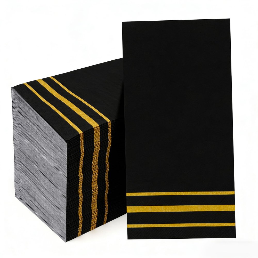 100 Pack Paper Napkins Disposable Guest Towels Gold Lined Elegant Dinner Napkins 2-ply Party Napkin Guest Disposable Soft&Absorbent Paper Hand Towels for Bathroom Kitchen Wedding Party Dinner Event