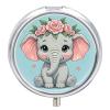 Cute Flower Elephant Pill Case with Mirror Retro 3 Compartment Small Pill Organizer Metal Round Pill Box Or Vitamins Fish Oil Supplements Pill Container Travel for Purse Pocket view 1