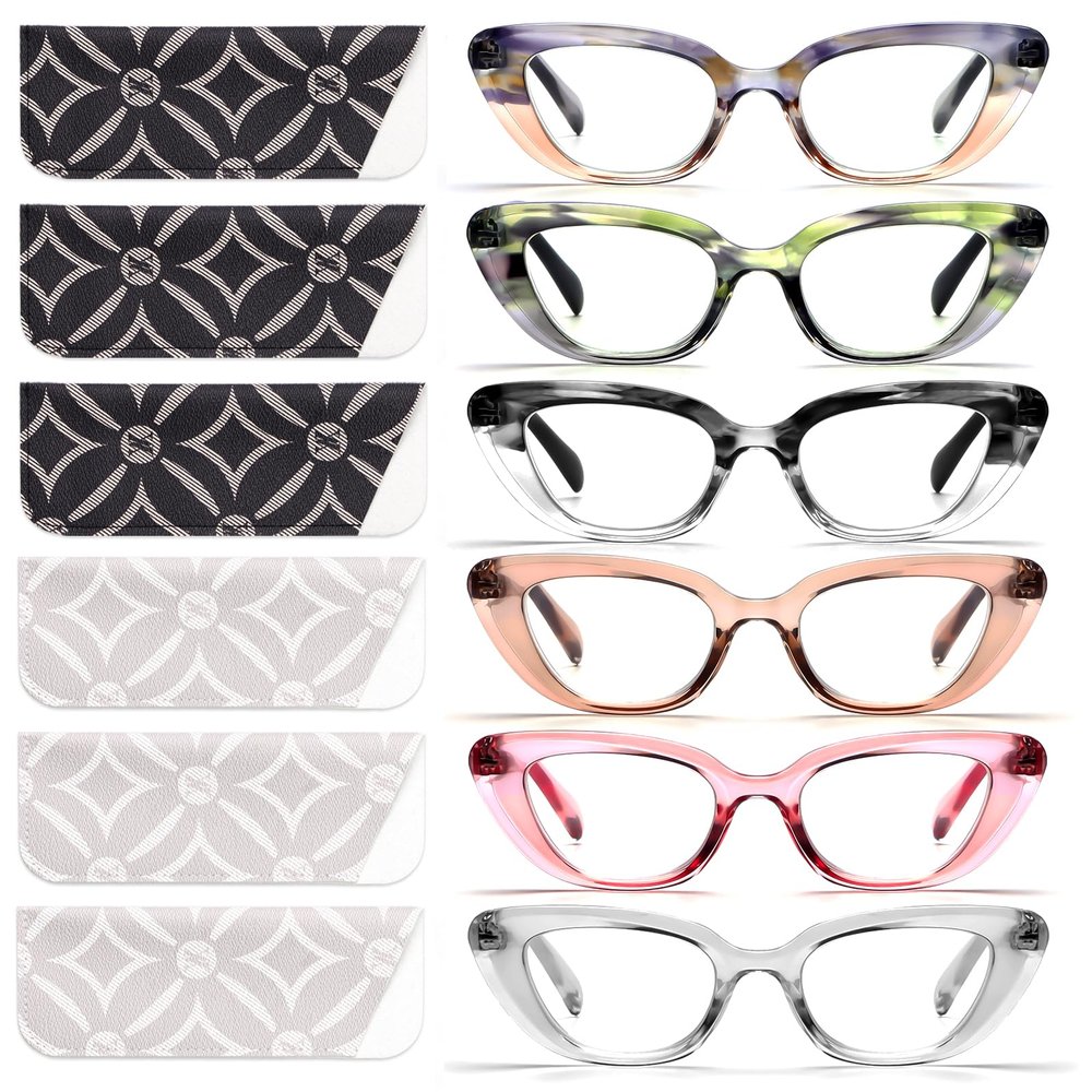 CHOFILORD 6 Pack Cat Eye Reading Glasses for Women Fashion Cute Blue Light Blocking Computer Readers Spring Hinge (Colorful-C, 1, x)