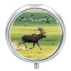 Moose Pill Case with Mirror Retro 3 Compartment Small Pill Organizer Metal Round Pill Box Or Vitamins Fish Oil Supplements Pill Container Travel for Purse Pocket view 1