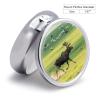 Moose Pill Case with Mirror Retro 3 Compartment Small Pill Organizer Metal Round Pill Box Or Vitamins Fish Oil Supplements Pill Container Travel for Purse Pocket view 2