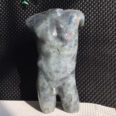1.49kg 3.28lb Labradorite Male Body Torso Sculpture Model | 175mm Divine Masculine Statue with Flash | Hand-Carved Crystal Art for Strength & Intuition | Premium Altar Decor & Collector's Piece