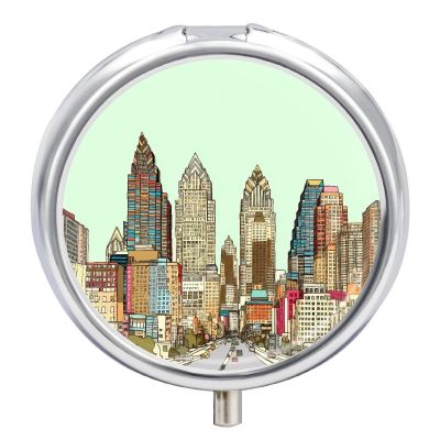 Austin Texas Pill Box 3 Compartment Small Pill Case Travel Round Pill Box Portable for Pocket Or Purse Pill Organizer Pill Container Holder to Hold Vitamins