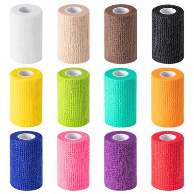 12 Pack Self Adhesive Bandage Wraps,3" X 5 Yards Non-Woven Elastic Cohesive Bandage Wrap for Stretch Athletic, Sports,Thumb, Finger, Wrist, Ankle, Vet Wrap Bandages Tape (Multicolour)