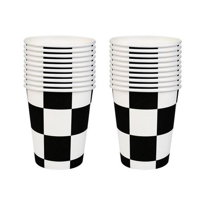 UUYYEO 40 Pcs Black and White Checkered Paper Cups Racing Car Beverage Cups Racing Themed Birthday Party Cups Race Car Flag Cups Disposable Coffee Cups Hot Cold Drinking Cup for Water Juice