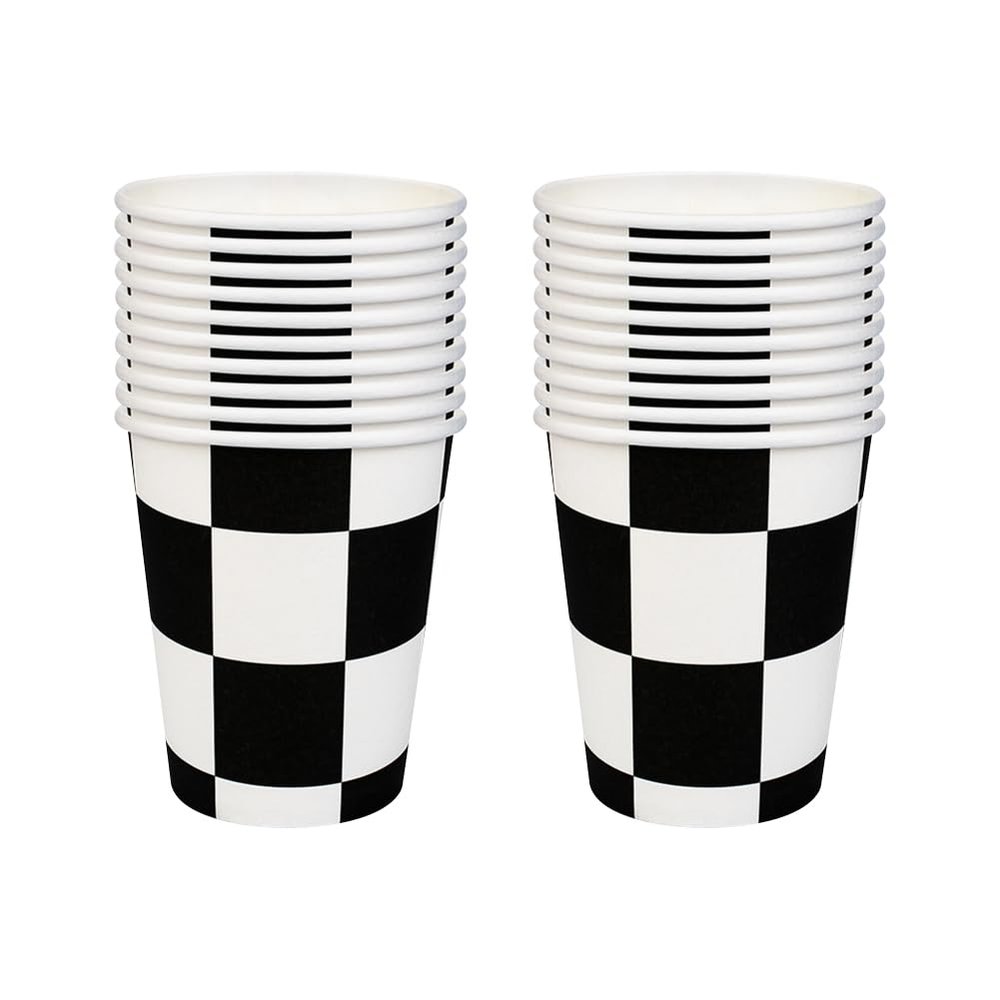 UUYYEO 40 Pcs Black and White Checkered Paper Cups Racing Car Beverage Cups Racing Themed Birthday Party Cups Race Car Flag Cups Disposable Coffee Cups Hot Cold Drinking Cup for Water Juice