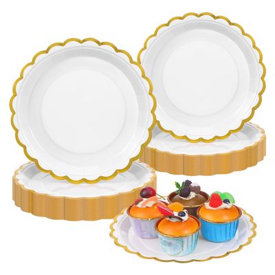 Didiseaon Floral Disposable Paper Plates White Food Serving Trays for Parties Birthdays Showers Picnics and Camping plant Dinnerware 8. Inches Floral Paper Plates, 50 PCS