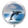 Jumping Up Dolphins Pill Box 3 Compartment Small Pill Case Travel Round Pill Box Portable for Pocket Or Purse Pill Organizer Pill Container Holder to Hold Vitamins view 1