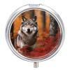 Autumn Animals Wolf Pill Box 3 Compartment Small Pill Case Travel Round Pill Box Portable for Pocket Or Purse Pill Organizer Pill Container Holder to Hold Vitamins view 1