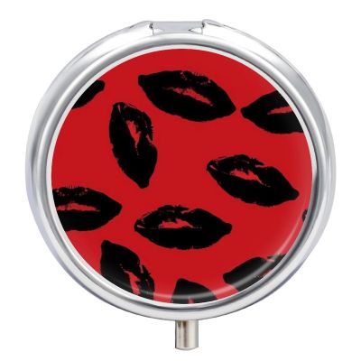 Red and Black Lips Pill Box 3 Compartment Small Pill Case Travel Round Pill Box Portable for Pocket Or Purse Pill Organizer Pill Container Holder to Hold Vitamins