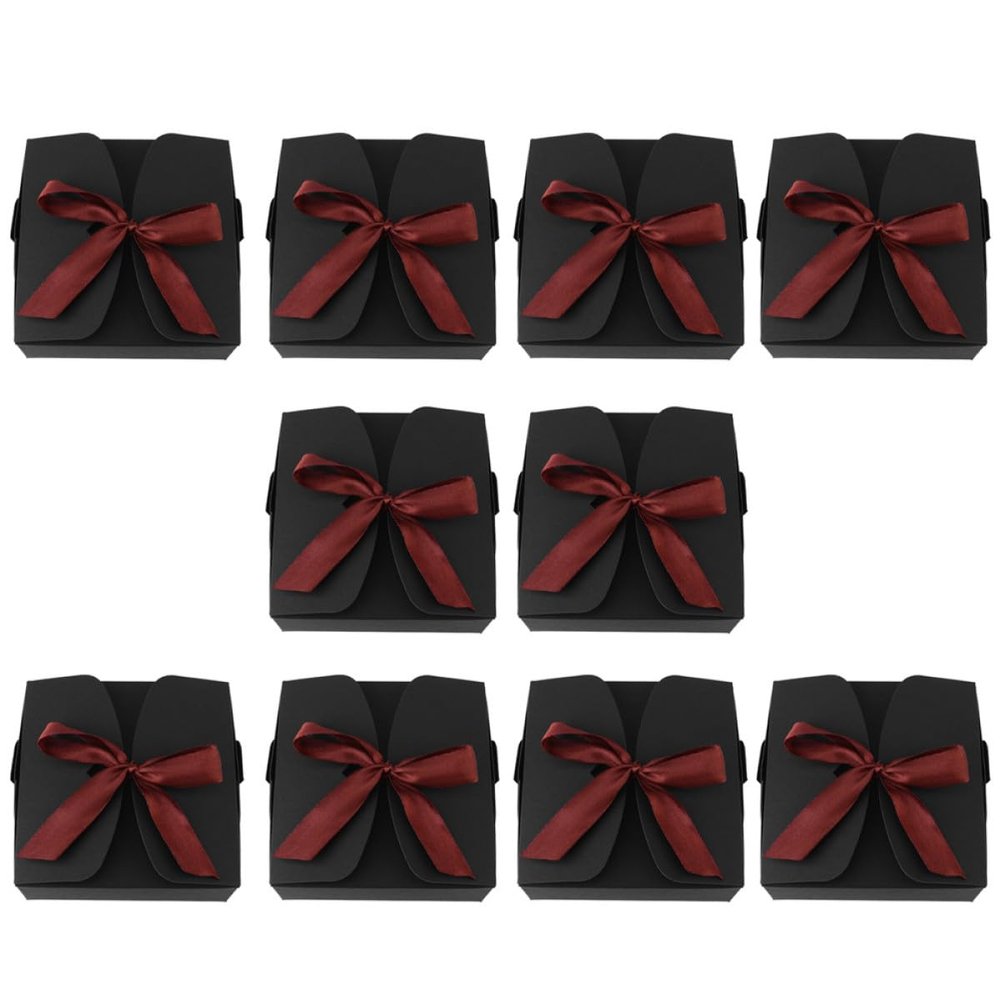 FUOYLOO 10pcs Kraft Paper Boxes with Ribbon 12x12x5cm for Bridesmaid Proposal Wedding Party Favor Packaging
