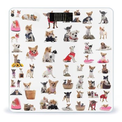 Cute Chihuahua Pug Pattern Scale for Body Weight Digital Bathroom Scale Precision Smart Weighing Scales with Clear LED Display Accurate High Precision Scales Weighing Machine