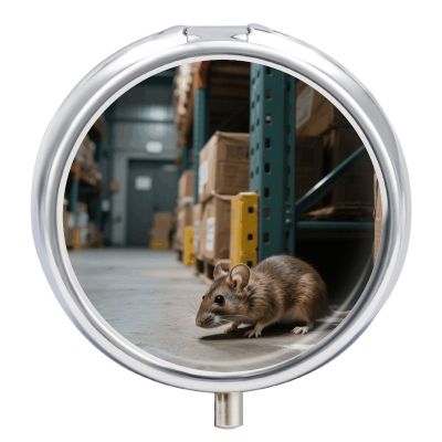 Warehouse Rat Pill Case with Mirror Retro 3 Compartment Small Pill Organizer Metal Round Pill Box Or Vitamins Fish Oil Supplements Pill Container Travel for Purse Pocket