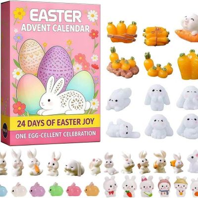 2026 Easter Advent Calendar - 24 Mini Easter Bunny Figurines Set, Cute Desktop Ornaments for Kids, Easter Basket Stuffers, Fun Kid Easter Gift (#B)