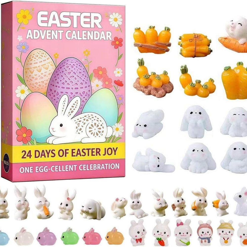 2026 Easter Advent Calendar - 24 Mini Easter Bunny Figurines Set, Cute Desktop Ornaments for Kids, Easter Basket Stuffers, Fun Kid Easter Gift (#B)