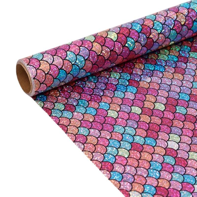 komforbaa Rose Red Shiny Gift Wrapping Paper, Iridescent Mermaid Scale Gift Wrap for Birthday, Graduation, Anniversary, Baby Shower, Wedding, Kids, Girls, 17In33Ft (43cm10m)