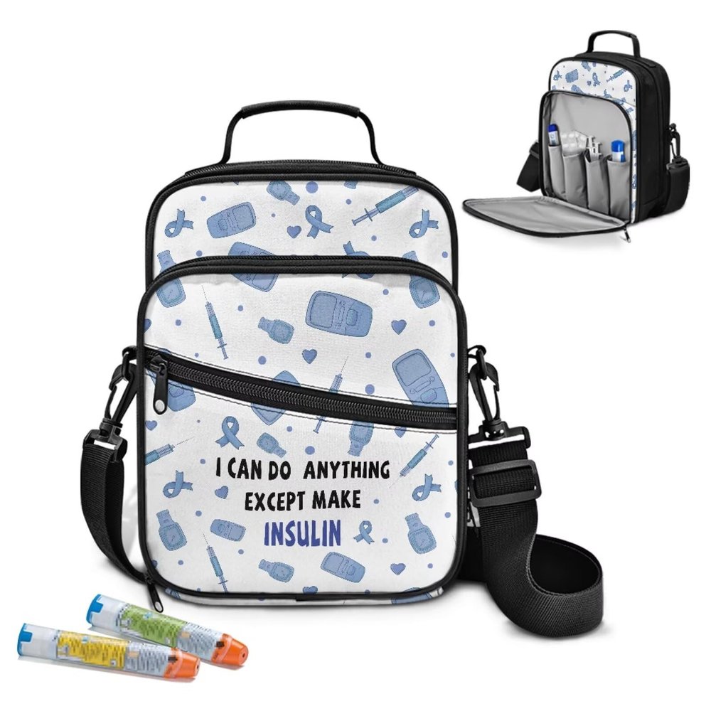Voxugoniy Womens Diabetes Backpack Purse with Travel Organizer for Medications Insulin Glucose Meter to Help Keep Medications Cool Blue Heart