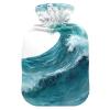 OTVEE Coastal Wave Design Hot Water Bottle with Cover, BPA Free PVC 1L Small Hot Water Bag for Pain Relief Menstrual Cramp Sore Muscles Hot and Cold Compress Therapy view 1