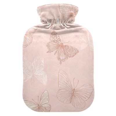 OTVEE Pink Butterfly Print Hot Water Bottle with Cover, BPA Free PVC 2L Large Hot Water Bag for Pain Relief Menstrual Cramp Sore Muscles Hot and Cold Compress Therapy
