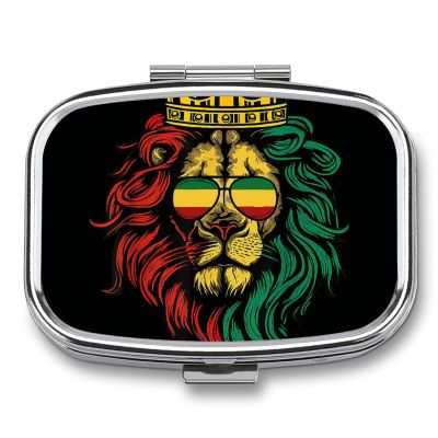 Reggae King Rasta Flag Lion Black Two Compact Square Medicine Boxes with Internal Compartments