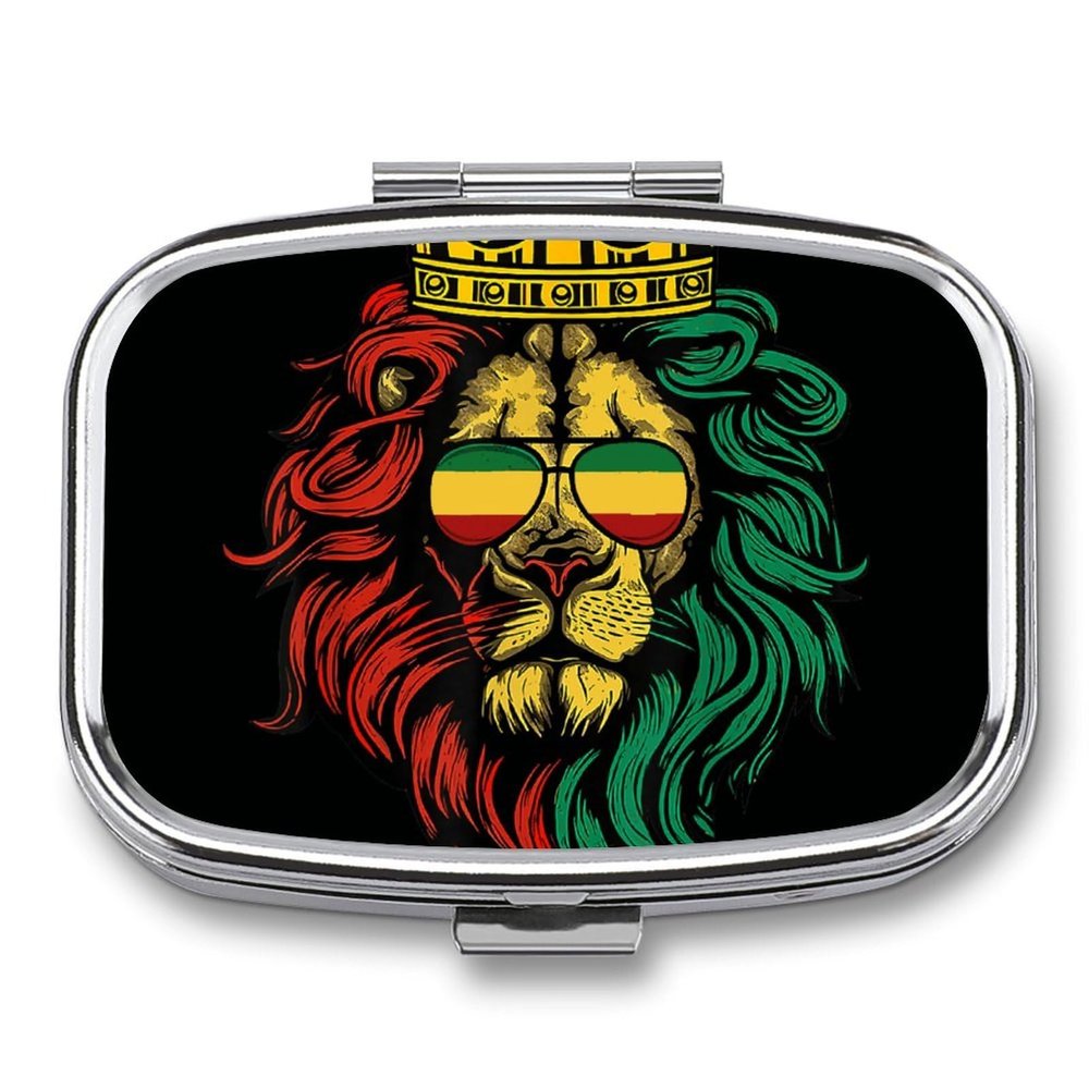 Reggae King Rasta Flag Lion Black Two Compact Square Medicine Boxes with Internal Compartments