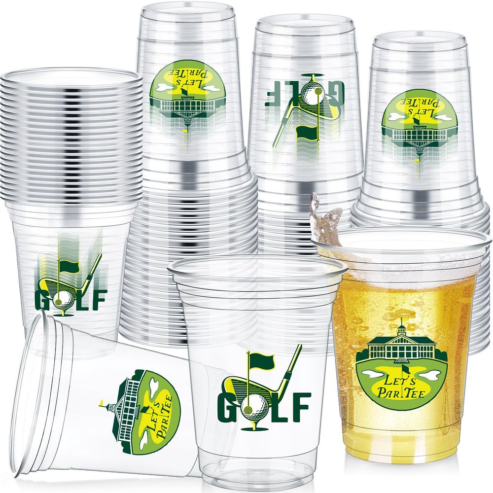 Teenyyou 100 Pcs 12 oz Golf Plastic Cups Bulk Clear Disposable Golf Ball Cups for Let's Par Tee Themed Birthday Bachelor Party Supplies
