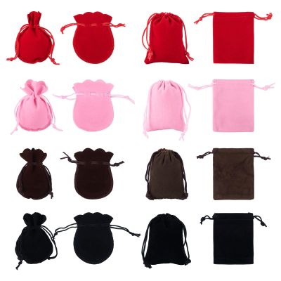 FASHEWELRY 24Pcs Velvet Jewelry Bags Drawstring Packing Gift Bags 3.5x2.8 Inch Mixed Color Rectangle and Gourd Small Jewelry Pouches for Wedding Party Favor Bracelets Necklaces Gifts Storage
