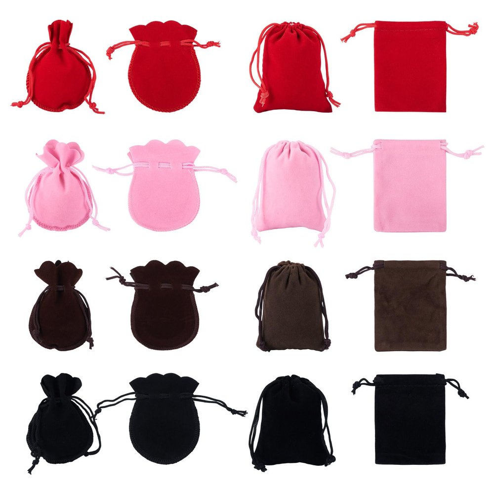 FASHEWELRY 24Pcs Velvet Jewelry Bags Drawstring Packing Gift Bags 3.5x2.8 Inch Mixed Color Rectangle and Gourd Small Jewelry Pouches for Wedding Party Favor Bracelets Necklaces Gifts Storage