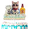 Funny Cat Cake Topper for Boys Girls Cat Pet Birthday Party Supplies Meow Birthday Party Money Decorations Kitty Kitten Cute Fun Cat Face Happy Birthday Decorations view 1