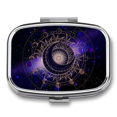 Purple Space Galaxy Star Sun, Moon Two Compact Square Medicine Boxes with Internal Compartments